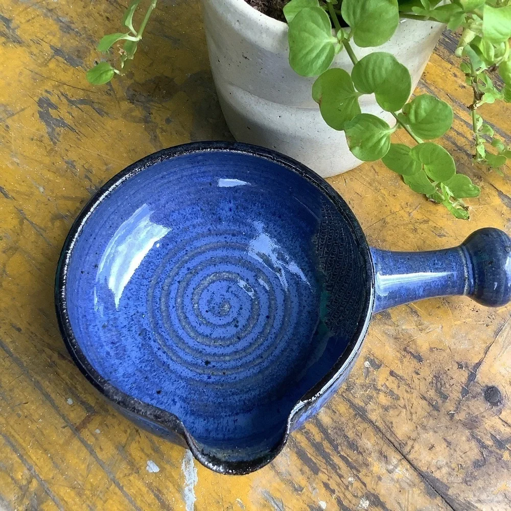 Handcrafted Signed Pottery Blue Lemon Zester
